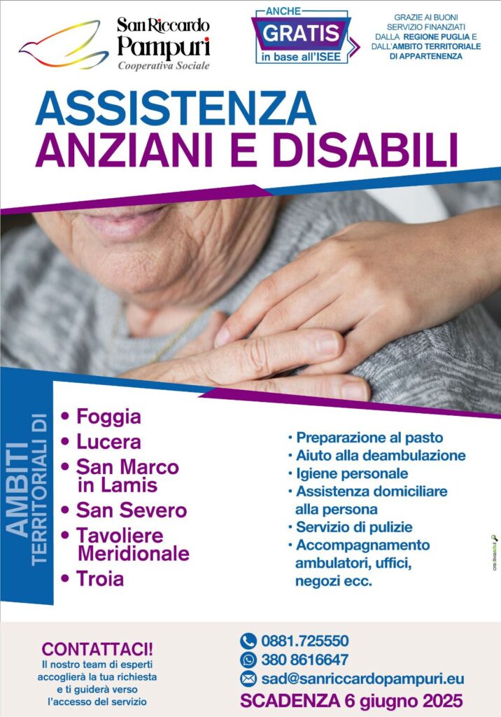 Assistenza gratuita per anziani e disabili: attivo il servizio della Cooperativa San Riccardo Pampuri